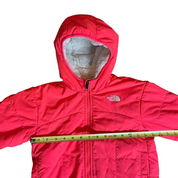 🌸 North Face Reversible Mossbud Swirl Jacket Pink Girls 6-8 Fuzzy Fleece - Picture 5 of 7
